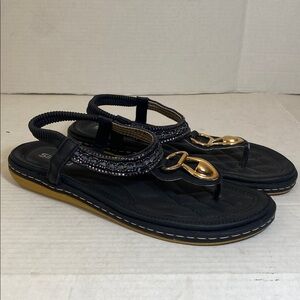 Siektu black beaded bohemian sandals Size 10